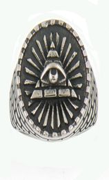 Fanssteel roestvrijstalen heren of Wemens sieraden Masonaire Egyptische bakstenen Triangle All Seeing Eye Masonic Ring 13W525087837