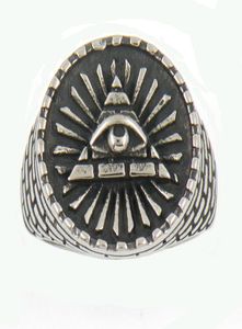 Fanssteel roestvrijstalen heren of Wemens sieraden Masonaire Egyptische stenen driehoek All Seeing Eye Masonic Ring 13W527547346