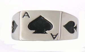 FANSSTEEL roestvrijstalen vintage heren- of damessieraden SIGNET CLASSIC POKER SPADE A LUCKY RING 13W77254L9780337