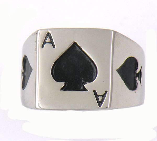 FANSSTEEL SCEOL SCEOL ACERO Vintage o Wemens Jewelret Signet Classic Poker Spade A Lucky Ring 13W779067975