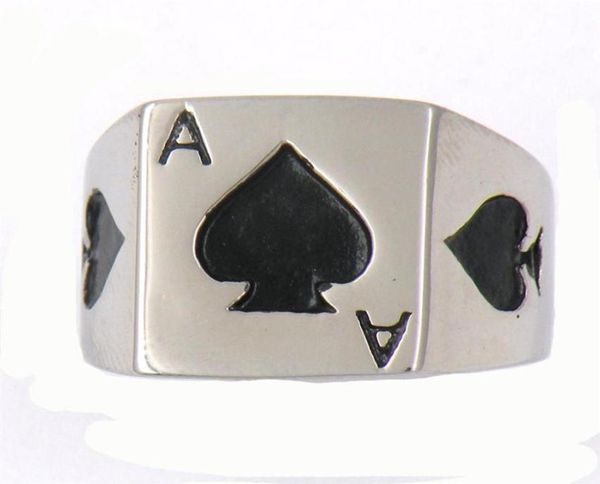 FANSSTEEL SCEOL DE SECREO INOXIDABLE Hombre vintage o Wemens Joya Signet Classic Poker Spade A Lucky Ring 13W77254L4457140