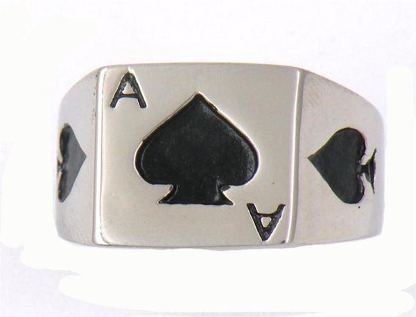 FANSSTEEL joyería vintage de acero inoxidable para hombres o mujeres SIGNET CLASSIC POKER SPADE A LUCKY RING 13W77254L5019612