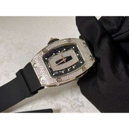 Fantastique designer femmes montre RM007 diamant montres diamants complets montre femme avec boîte L6CW mouvement mécanique de haute qualité uhren bracelet en caoutchouc montre ice out luxe