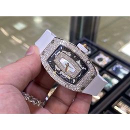 Fantastische designer dameshorloge RM07-01 diamanten horloges vol diamanten polshorloge met doos 6E6Z mechanisch uurwerk uhren rubberen band montre ijs uit luxe