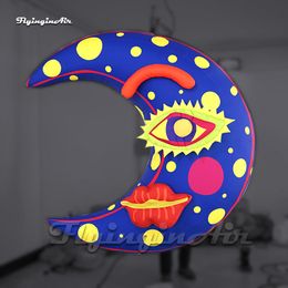 Fantastisch hangende opblaasbare halve maan verlichte kwart maan cartoon monster ballon met ogen en lippen voor feestdecoratie