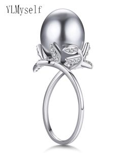 Fantastische bladring met grote grijze parel trendy witte sieraden drop anel anillos aneis vrouwelijke sieraden ringen4911857