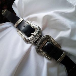 Ceinture de créateurs de boucle à deux broches fantastiques pour femmes ceinture robe en cuir noir occidental Lady ceinture femme ceinture 211l