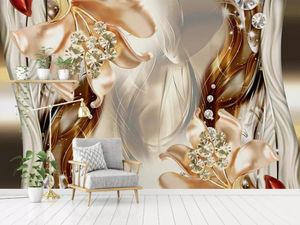 Fantaisie 3d bijoux fleurs bijoux mur papier peint moderne pour salon