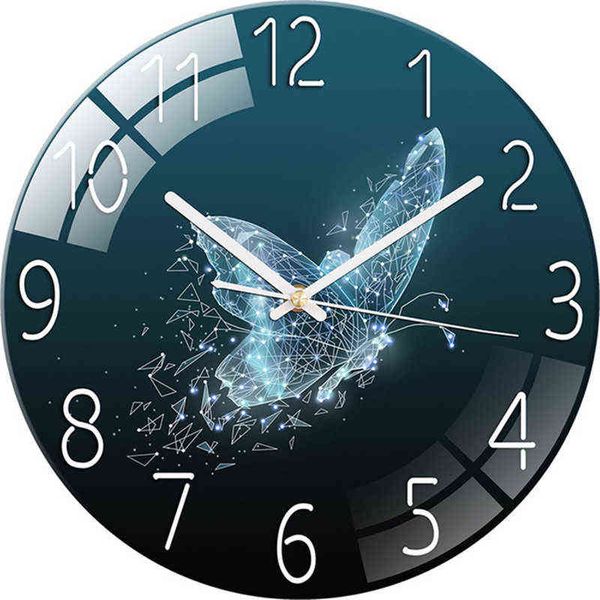 Fantaisie papillon moderne horloge murale cadran chambre décor verre lumière luxe paysage horloges décor à la maison muet mouvement Klok Pared G220422