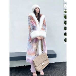 Fantasie gekleurde vrouwen Haped Long Faux Fur Coat Luxe losse roze pluizige faux bontjack voor vrouwen winter bovenkleding