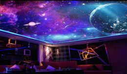 Peinture de plafond de salle de nébuleuse étoilée de galaxie colorée fantaisie, papier peint de fond de plafond 3D Mural6981171