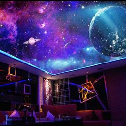 Fantasie kleurrijke galaxy sterrennevel kamer plafondschildering Plafond Achtergrond Wallpaper 3D Mural263l