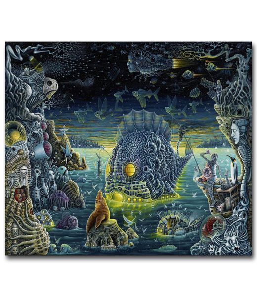 Póster de tela de seda con estampado de esqueleto psicodélico oscuro de fantasía, imagen de pared abstracta Trippy, decoración de habitación, 4151036