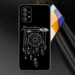 Fantasy Feather DreamCatcher Téléphone Case pour Samsung Galaxy A13, A21S, A22, A31, A32, A52, A53, A71, A80, A91 Couverture de téléphone noir doux