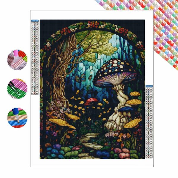 Fantasy Mushroom Tachage Verre Cross Kits AB Diamond Painting Fairy Butterfly Art Art Witcher Home Decor Decor Gift