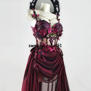 Robe de bal fantaisie, Couture mystique, fleurs rouges, bretelles Spaghetti courtes, Illusion de déesse, robes de soirée