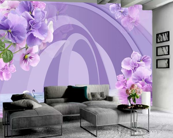 Papier peint 3D fleur violette fantaisie, papier peint Floral romantique 3D personnalisé, papier peint Photo 3D, décoration de maison