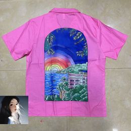 Fantasy Rainbow Tunnel zeegezichtpatroon shirt heren en dunne dunne Hawaiiaanse losse losse korte mouw 240507