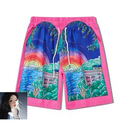 Fantasy Rainbow Tunnel zeegezichtpatroon shorts Men vrouwen hoge kwaliteit dunne Hawaiiaanse losse shortpant 240508