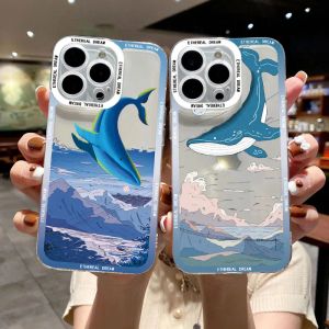 Fantasy Whale Clear Phone Case pour iPhone 14 13 12 11 Pro Max SE2 8 7PLUS XX XS ANIME BALLE COLLE COURT COUVERT