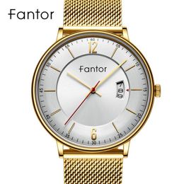 Fantor classique luxe or hommes marque mâle Quartz maille étanche Date homme d'affaires montre pour montres-bracelets