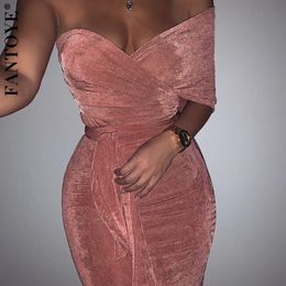 Fantoye Fashion New Bandage Party Jurk Dames 2020 Herfst Strapless Midi Bodycon Jurk Elegante Celebrity Party Clubwear Vestidos