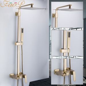 Système de douche FAOP ensembles de douche de salle de bains en or robinet à têtes de cascade en laiton pour mélangeur robinets de pluie de luxe Y200321