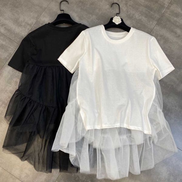 FAOP été conception à manches courtes col rond Organza gâteau maille ample t-shirt femmes haut à la mode GB755 210709