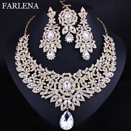 Farlena Classic Indian Bridal Collier Boucles d'oreilles et Frontlet Ensemble De Luxe Mariée Mariage Cristal Strass Strass Ensembles H1022