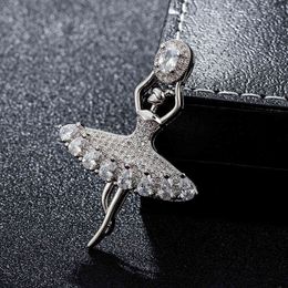 Farlena sieraden delicate ballerina meisje voor vrouwen jurk sjaal pins mode micro-ingelegd zirkoon kristal broche