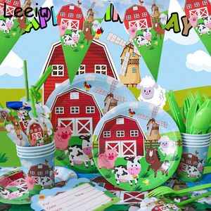 Boerderij dier thema wegwerp Draaggerei set bekers borden papieren handdoeken cake vlag baby's verjaardagsdecoraties