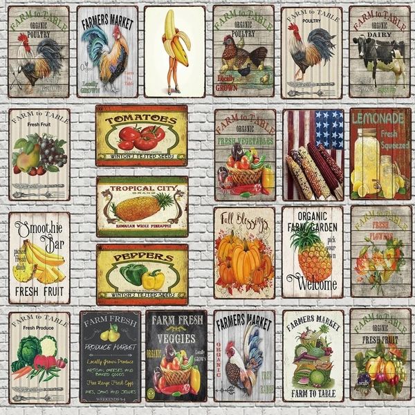 Farm Market Metal Tin Sign Animal Fruit Picture Metal Plate Shabby Chic Wall Home Restaurant Farm Art Man Cave Décoration personnalisée Tin Signs Taille 30X20 w01