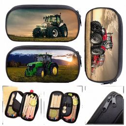 Farm Tractor Imprimerie cosmétique Couc crayon sac garçons filles Sac à statistique pour enfants Boîte à crayon Boîte à crayon Sacs Sacs M15J #