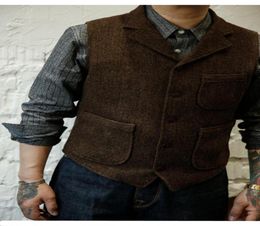 Gilets en Tweed à chevrons en laine marron foncé pour mariage à la ferme, sur mesure, coupe cintrée pour hommes, gilet de costume pour bal de mariage, P8424703