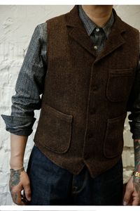 Mariage de la ferme Brown Brown Herringbone Tweed Vests de marié sur mesure Gilet Slim Fit Mens Robe Suit Vest de mariage Wilait de mariage plus taille