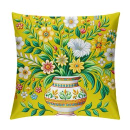 Farmhouse Floral Blossom Tufted Throw Cover Cover Spring Vase coloré Vase Feuilles d'oreiller Coussine