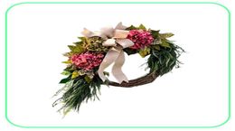 Farmhouse Pink Hydregea Wreath Rustic Decor Rustic Home Garland para la decoración de la pared de la puerta delantera B08121526198