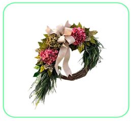 Farmhouse Pink Hortengea Wreath Rustic Home Decor Garland Artificial For Door Wall Decor BS Q08121358831