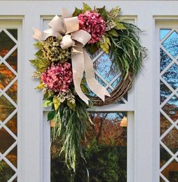 Farmhouse Pink Hortengea Wreath Rustic Home Decor Garland Artificial For Door Wall Decor Q08121290689