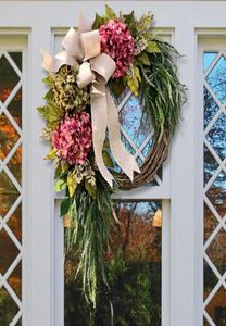 Farmhouse Pink Hortengea Wreath Rustic Home Decor Garland Artificial For Door Wall Decor Q08121104662