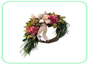 Couronne d'hortensia rose de ferme, guirlande artificielle rustique pour décoration de maison, décoration murale de porte d'entrée BS Q08125902611