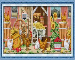 Paisaje de la granja de granja pintura para el hogar de la granja de la granja de la cruz hecha a mano bordado de la costura de la costura contados con impresión en lienzo DMC 148114402