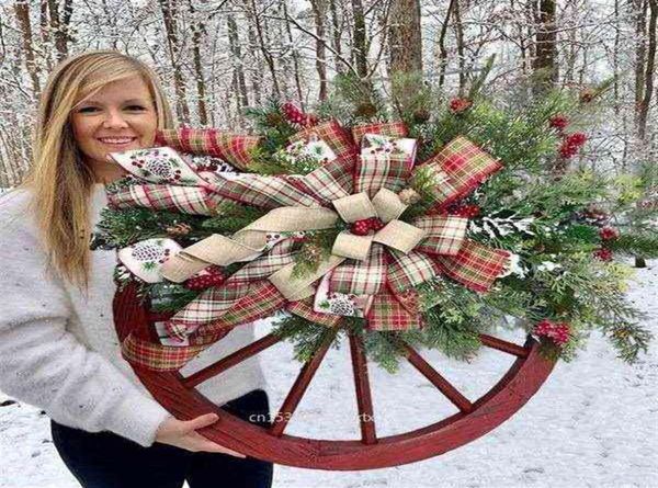 Corona de ruedas de carro de granja Navidad invierno puerta colgante hogar decoración al aire libre regalo de Año Nuevo decoración de Navidad 2022 L220719461250
