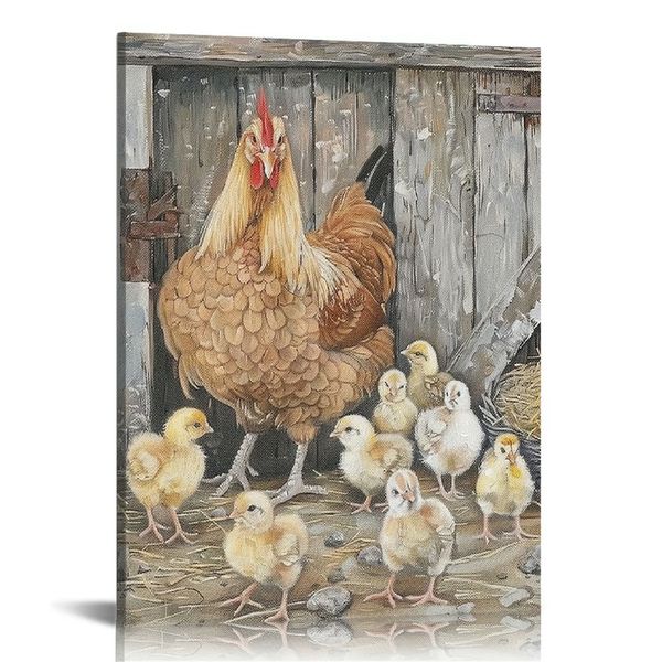 Farmhouse Wall Art Rooster Imprimé: poule peinture petite née Chicks Picture Barnyard Oiseaux Vintage Iffres