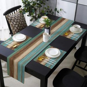 Farmhouse Wood Texture Table Runner Placemats combinaison Set Mouday Party Event Dining Table Table Decoration El Home N complexe 240419