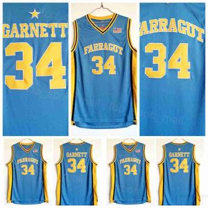 Maillots Farragut Kevin Garnett 34 High School Basketball College Shirt All Stitched Team Blue Color Pour les fans de sport University Respirant Pure Cotton Uniform NCAA