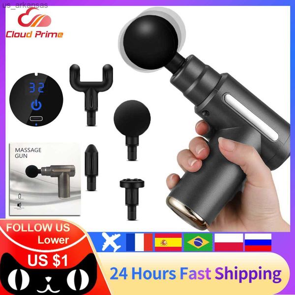 Fascia Gun Relajación muscular Pocket Massage Gun Stick Mini LCD 32 Gears Fitness Body Masseur Shoudler Pain Remove L230523