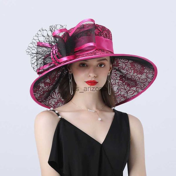 Fascinante sombrero grande de Kentucky para mujer, fiesta de té, boda, verano, Organza, sombrero para mujer, flor, ala ancha grande, moda Vintage, Fedora L230620