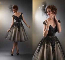 Fascinante pure épaule robe de bal manches coiffées longueur genou robes de soirée élégantes avec appliques gracieuse mini queue robe 328 328