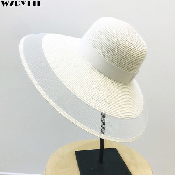 Fascinant voile filet chapeau de soleil UPF 50+ dames Kentucky Derby chapeaux large bord chapeau de paille femmes été plage casquette Fedoras robe chapeau Y200602